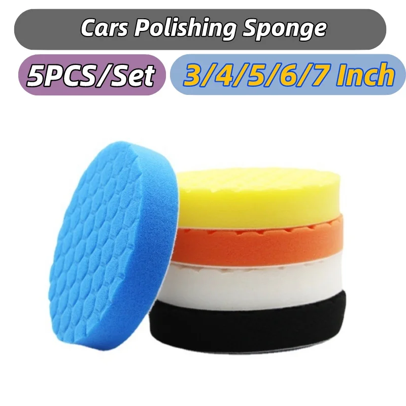 

5 Pack 3/4/5/6/7 Inch Compound Buffing Polishing Pads Cutting Sponge Pads Kit for Car Buffer Polisher Compounding and Waxing