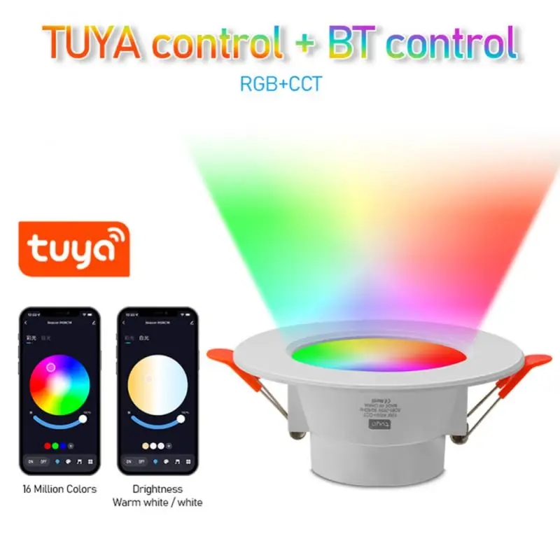Светодиодная лампа Tuya совместимая с Bluetooth яркими пятнами встроенная круглая RGB