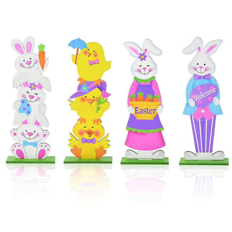 

Easter Wooden Rabbit Desktop Ornament Cute Colorful Rabbit Carrot Chick Happy Easter Holiday Party Home Decoration Children Gift