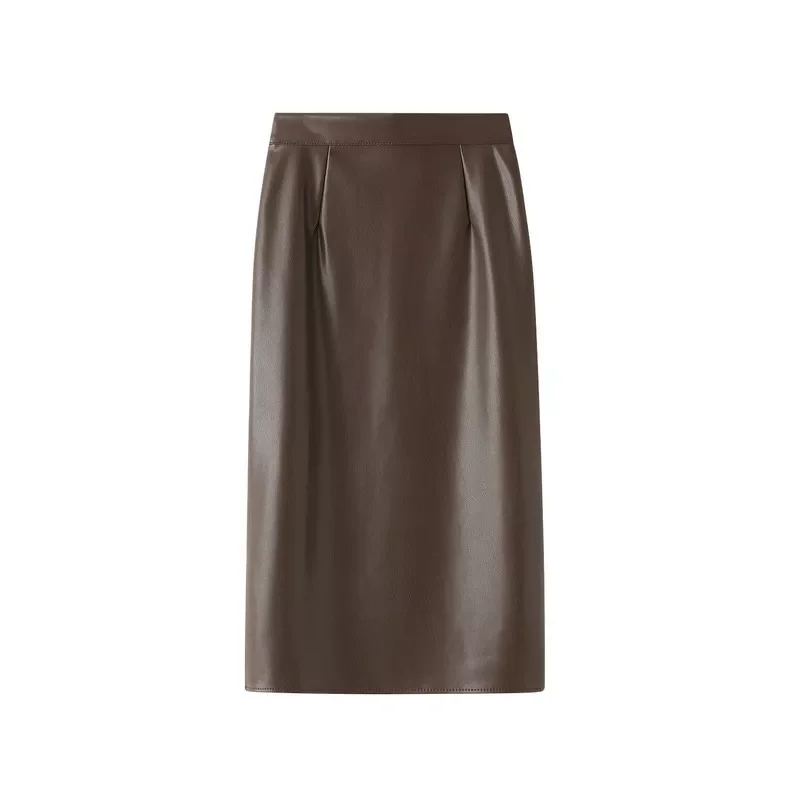 

New2022 Autumn Pu Leather Skirt Split Hem Women Bodycon Skirt High Waist Women Winter Skirt Femme Faldas Jupe Saia