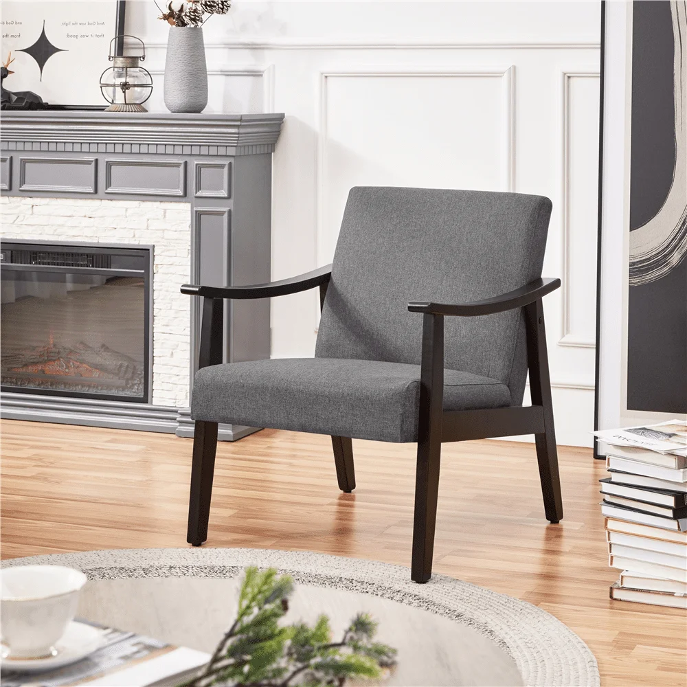 

Alden Design Modern Fabric Accent Chair with Wooden Frame, Dark Gray