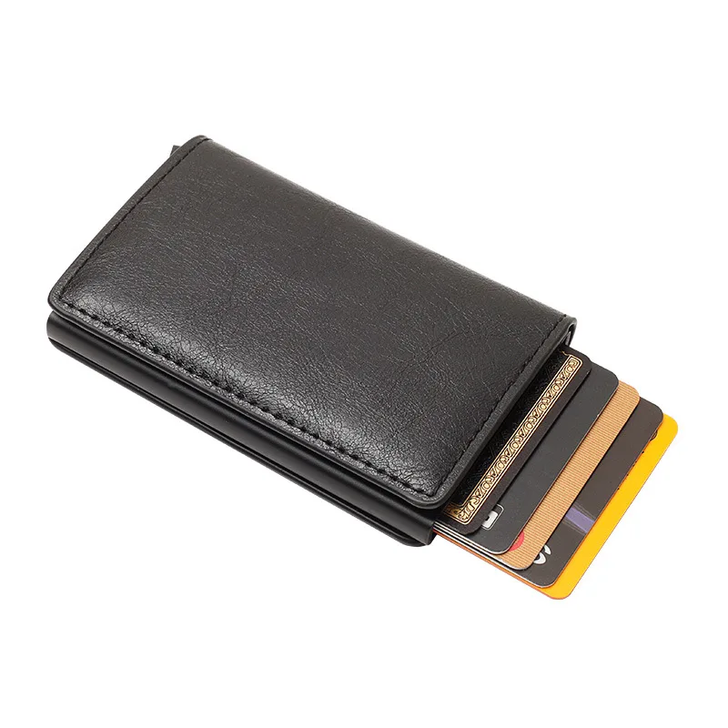 

BISI GORO Customized Smart Wallet For Men RFID Credit Card Holder Case Aluminum Alloy Casual Mini Wallet Women PU Leather Purse