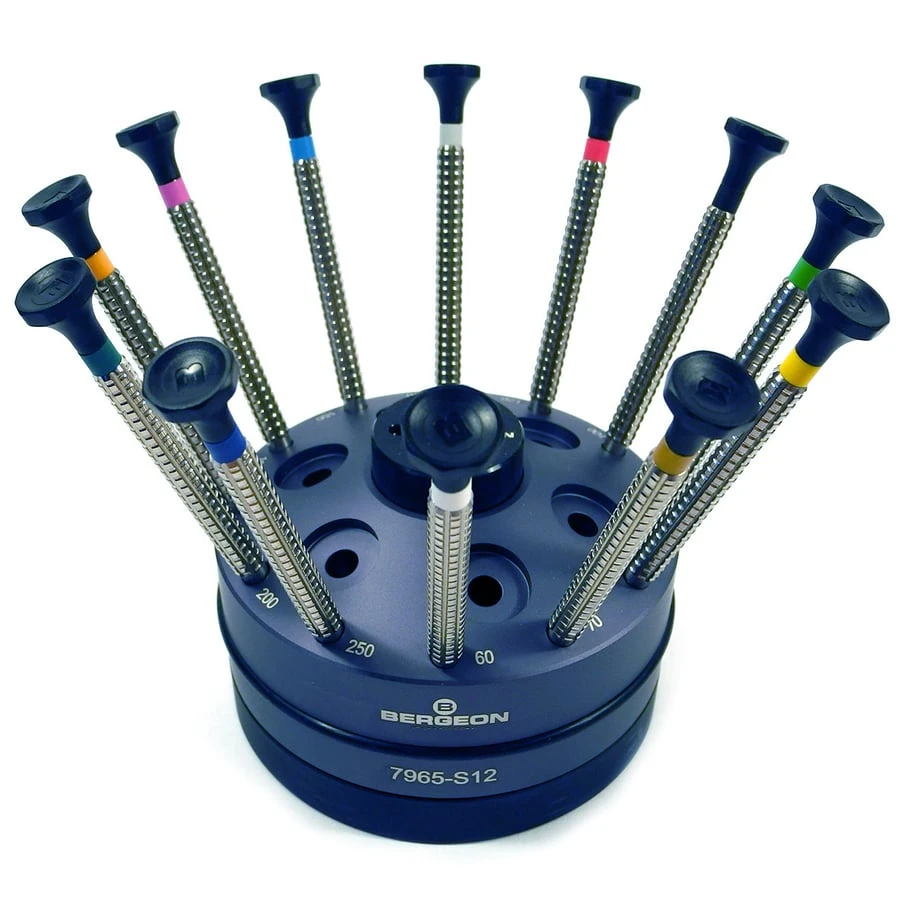 

Swiss Screwdriver Set Of 12 Screwdrivers On Special Profile Stand Bergeon 7965-S12 for watchmaker