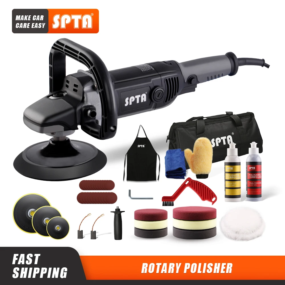 

SPTA 7inch Rotary Polisher 110V/ 220V Electric Buffing Polishing Machine with Sponge Pads Adjustable Speed Car Beauty Tool