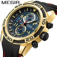 megir brand quartz mens calendar luminous watch domineering gold circle silicone sports waterproof watch boyfriend gift 2045