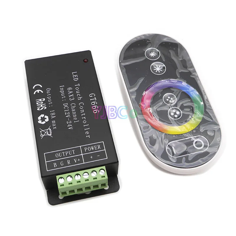 GT666 RGB LED LED Strip Controller wireless RF Touch Remote DC 12V 24V 18A 3 channels Lights Tape Dimmer Switch