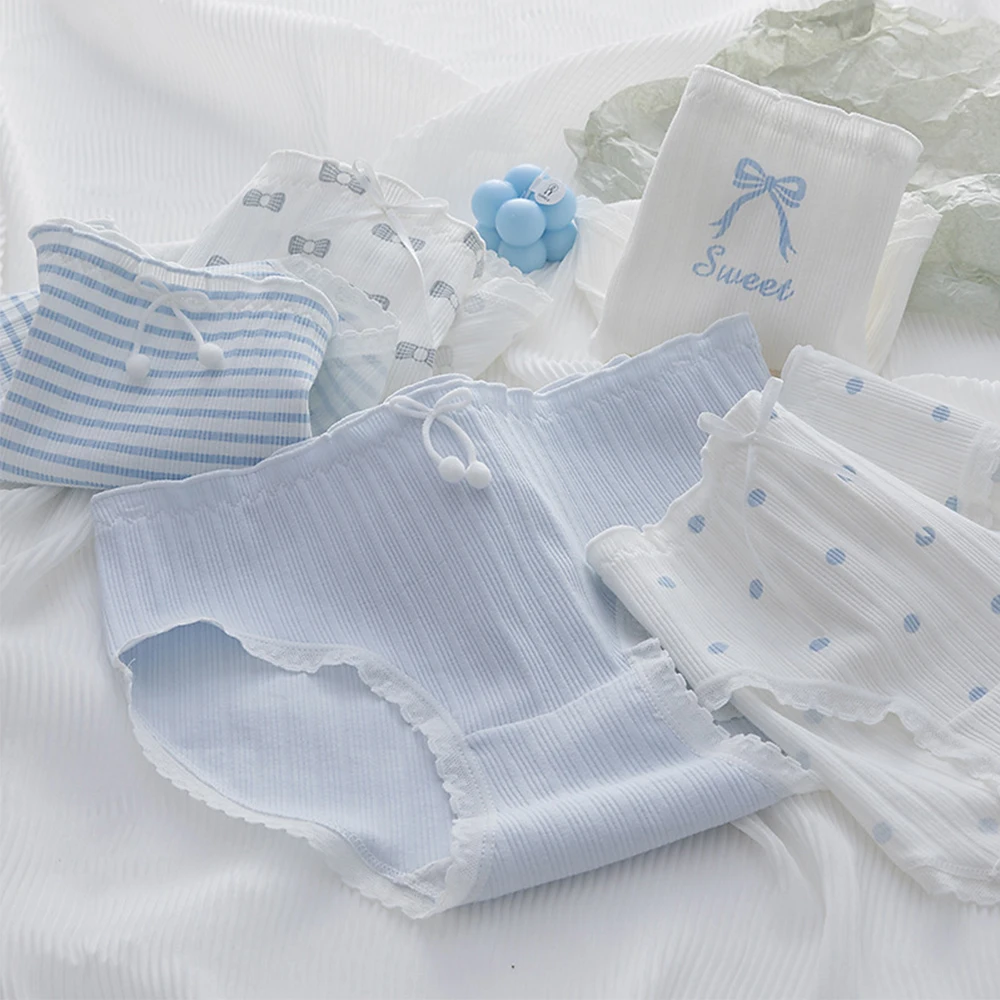 

Cotton Girls Panties Bow Knots Skin-Friendly Ladies Underwear Women Breathable Underpants Briefs Middle Waist Knickers Panti