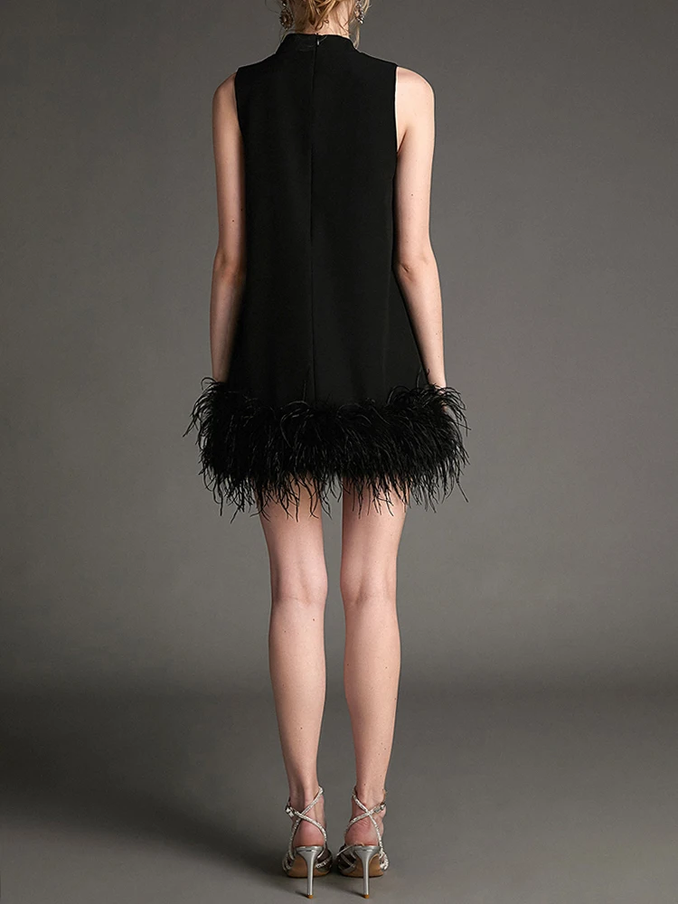 Женское платье с перьями GALCAUR однотонное элегантное мини-платье без рукавов