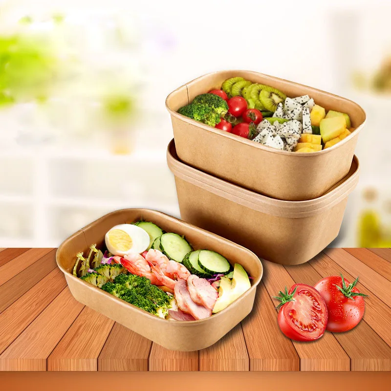 

Disposable Eco-Friendly Bento Box Kraft Paper Fruit Hamburger Cake Meal Salad Storage Lunch Box 20pcs Microwave Food Containers