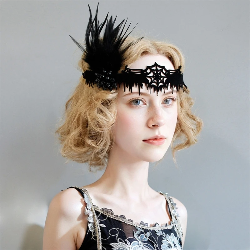 Повязка на голову с перьями Хэллоуин головной убор летучей мышью ожерелье для