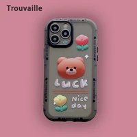 trouvaille original cartoon impact for iphone 12 13 11 pro max xr xs case cute bear black clear transparent silicone cover girl