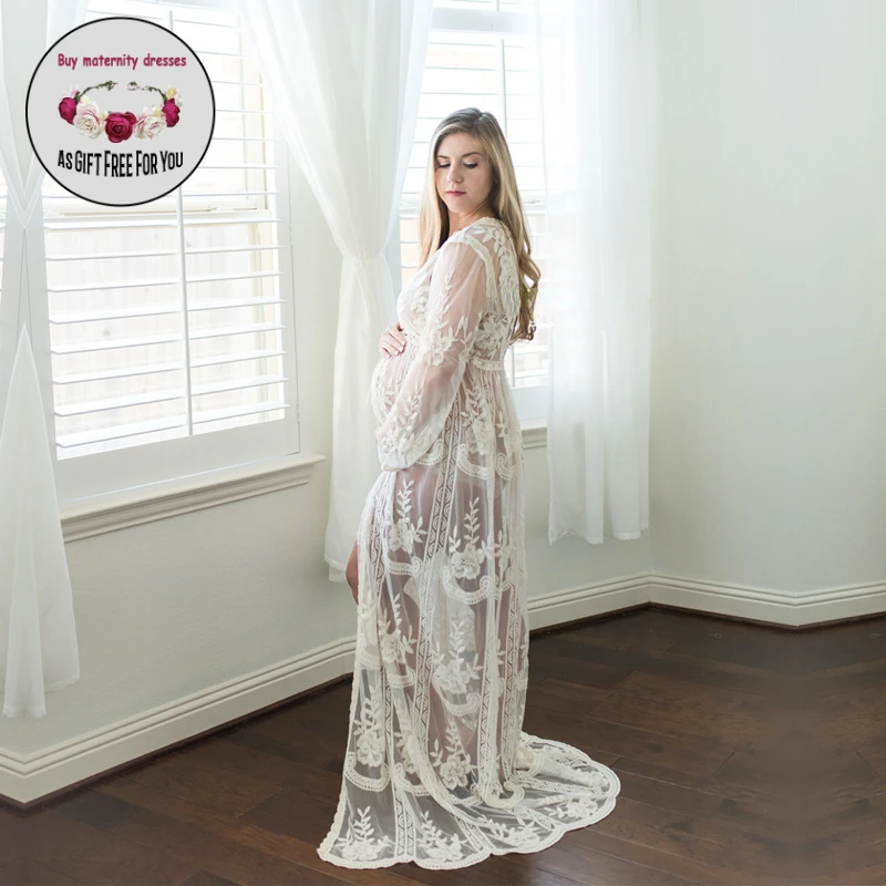 

Women Lace Maternity Dress for Photography Front Open Maternity Photo Shooting Maternity Dress
