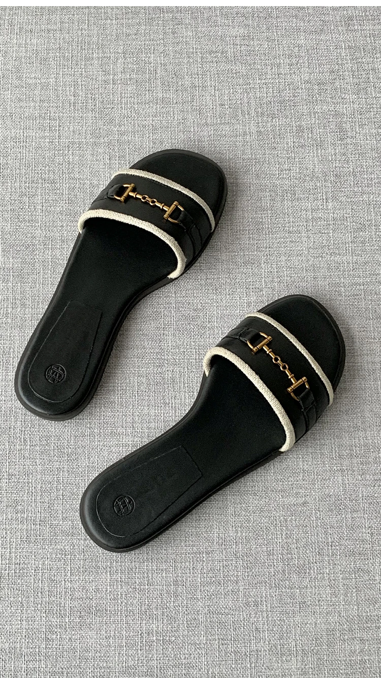 Новинка 2024 женские тапочки Mdutti модная кожаная обувь на плоской подошве