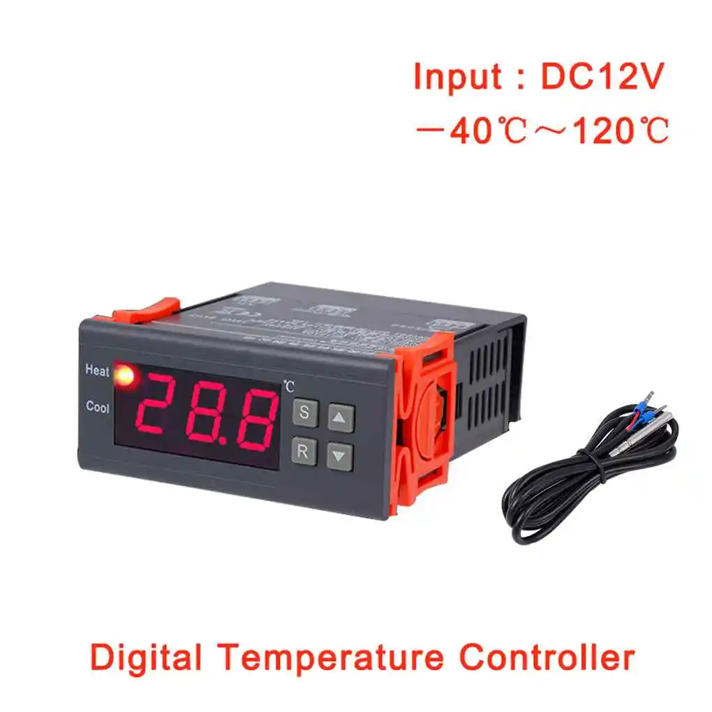 

Термостат MH1210A, 12 В постоянного тока, регулятор температуры холодильника с цифровым ЖК-дисплеем, контроллер термопары с датчиком