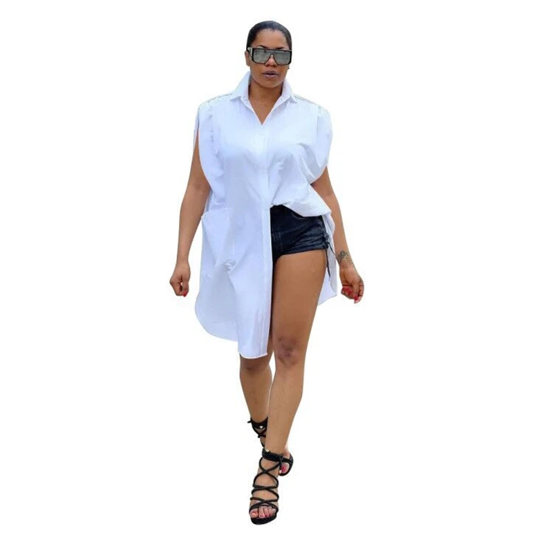 Plus Size Casual Simple Turn Down Collar Single-breasted Loose Long Shirt Blouse Women Tops Summer Blusas Mujer De Moda Verano