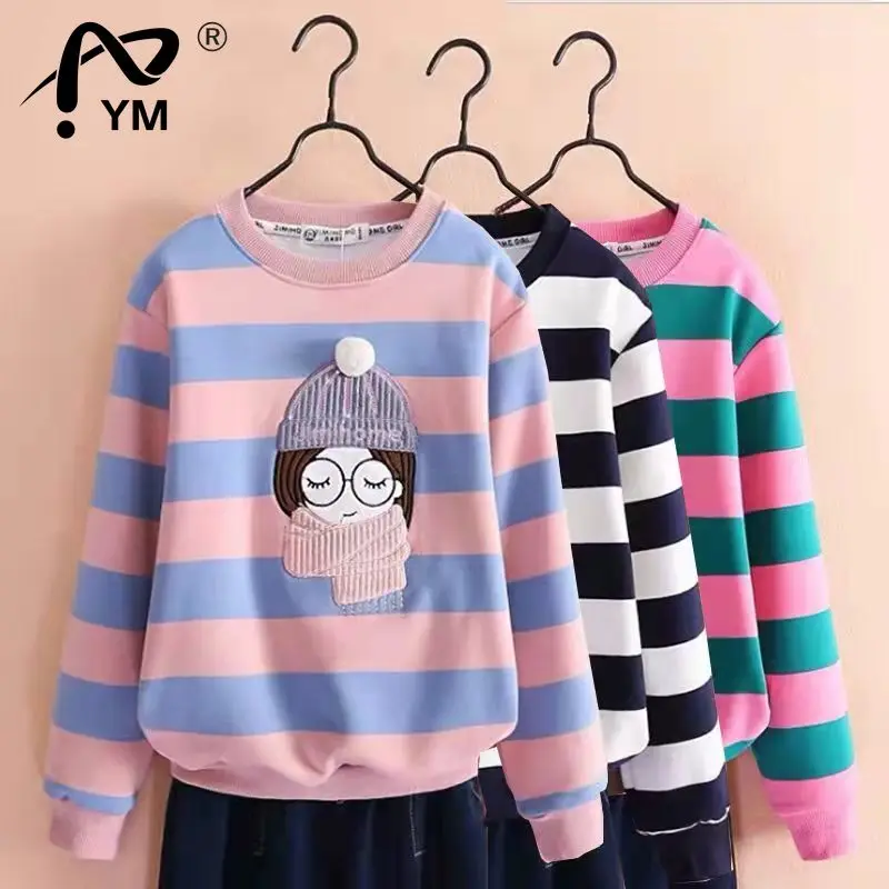

New Sweatshirt for Girls Spring Loose School Children's Sweater Stripe Girls Clothes 10 12 Years Thicken Winter Kids Pullover To