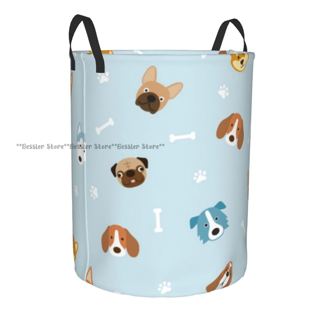 Корзина для белья порода собак след головы и кости круглая корзина хранения