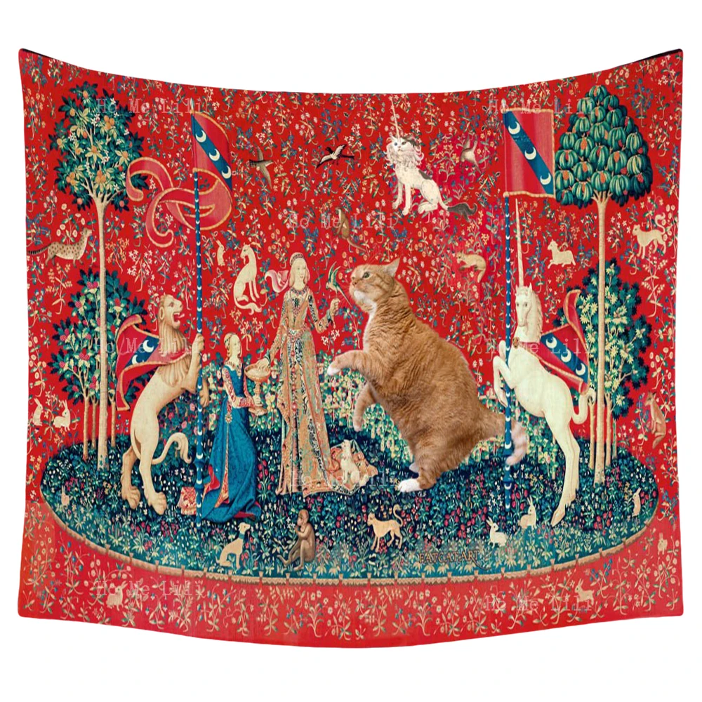 

The Cat Intrude Into Lady And Unicorn Taste Painting Interesting Integration Creativity Tapestry By Ho Me Lili For Home Decor