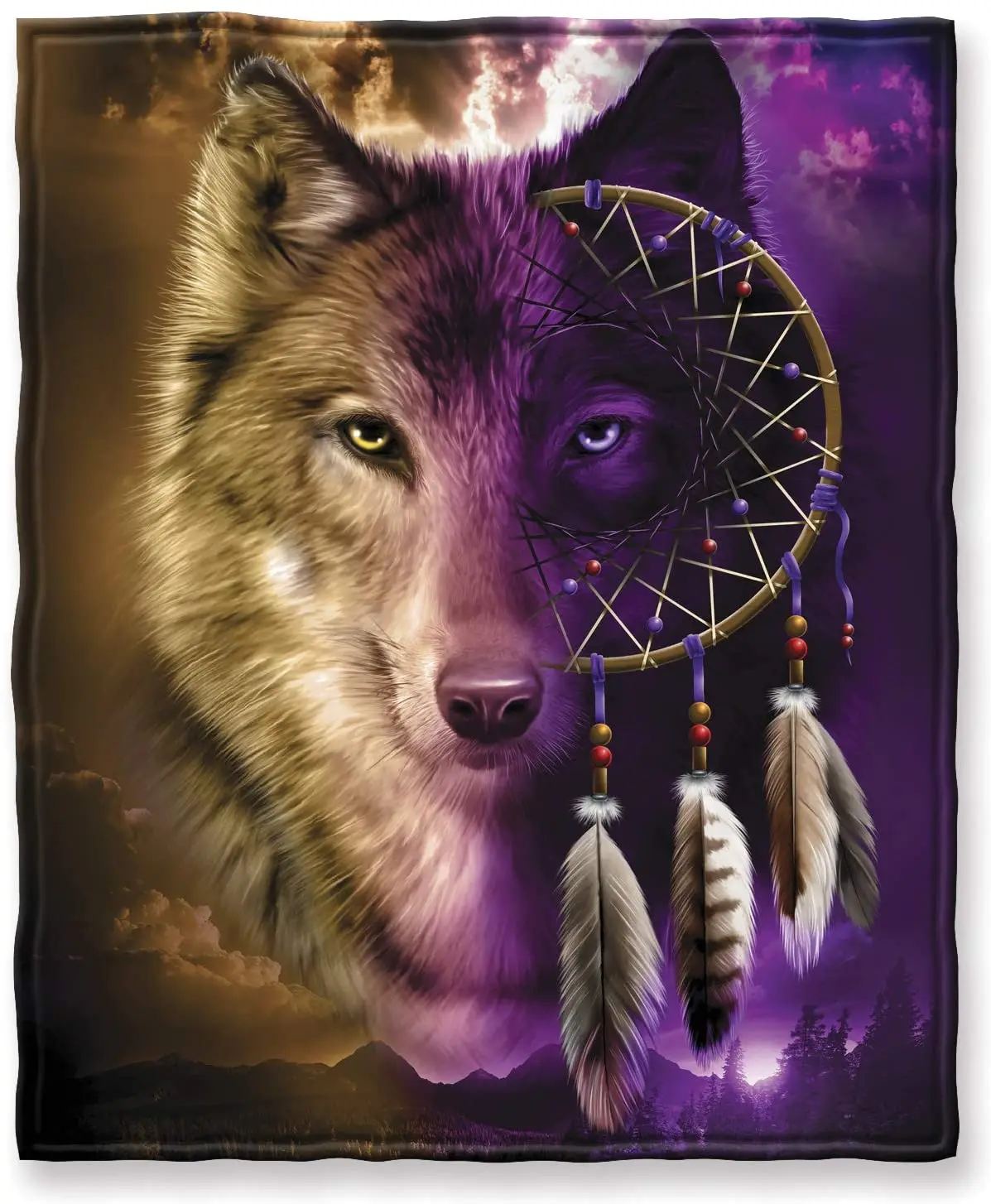

Super Soft Full/Queen Size Plush Fleece Blanket (Wolf Dreamcatcher)