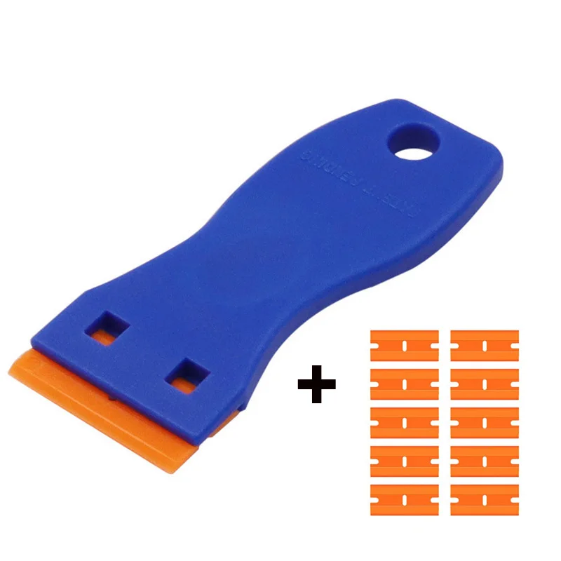 

1 шт. пластиковый скребок с 10 пластиковыми лезвиями для удаления клея, наклейки, наклеек, оттенков от окна автомобиля и стекла