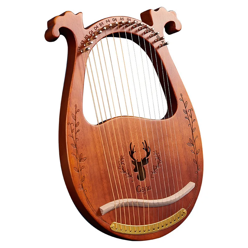 16-String Wooden Lyre Mahogany Harp Resonance Box Stringed Instrument With Tuning Wrench 3pcs Picks Ideal Gift For Beginner