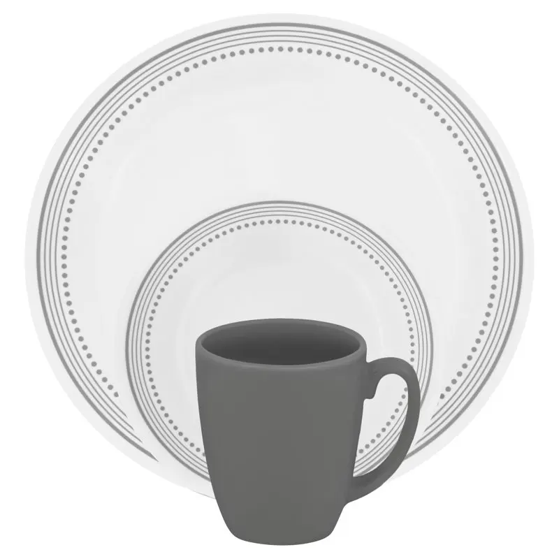 

Mystic Gray 16-Pieces Dinnerware Set Ceramic Dinnerware Set Dessert Dinner Plate Dishes Plates and Bowls Set