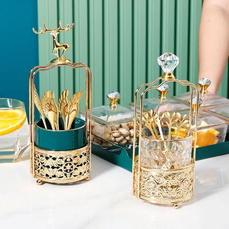 

Light Luxury Fruit Fork Storage Tank Storage Box Dessert Fruit Fork Set Household Stainless Steel Fruit Sign Kitchen Storage