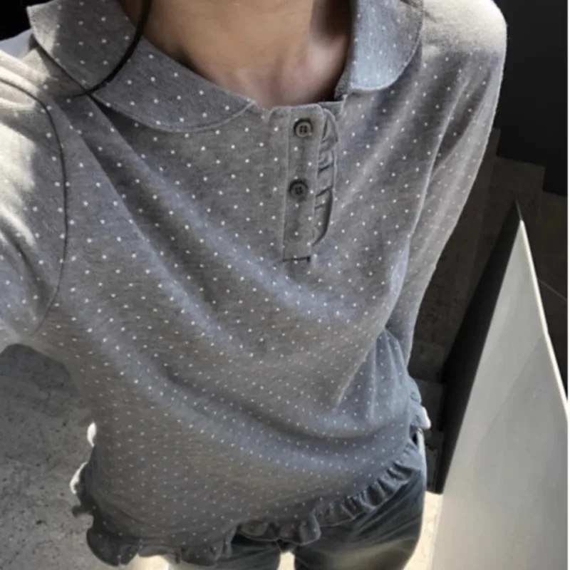 Matakawa Y2k Kawaii футболка для женщин в горошек с воротником Питера Пэна милые Ropa De Mujer