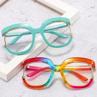 large frame flat mirror rainbow colore glasses frame can be matched with myopia glasses fashion women glasses frame