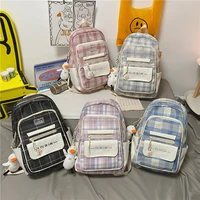 female nylon backpacks for school teenagers girls small fresh plaid school bag kawaii bookbag korean college 2022 new mochilas