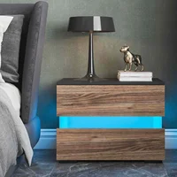 Hommpa LED Nightstand Brown Modern Nightstand 2 Drawers Wooden Bedside Table Night Stand with 16 Colors LED Lights for Bedroom
