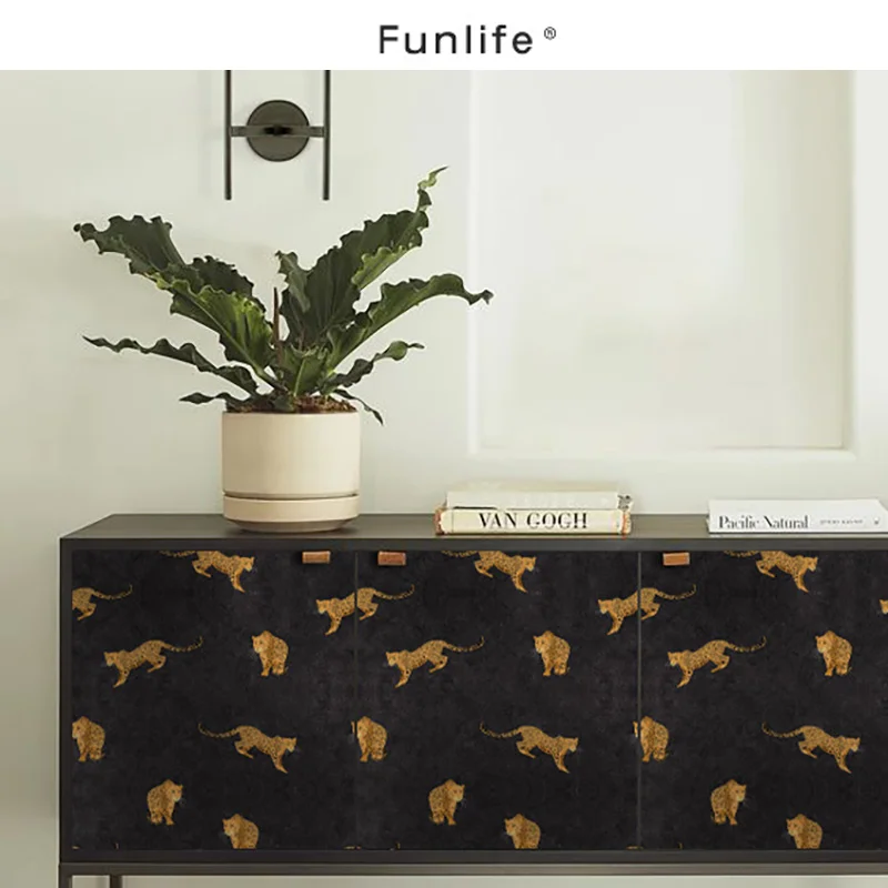Retro Leopard Furniture Refurbished Stickers Self-Adhesive Cabinet Sliding Door Decoration Ugly Wallpaper