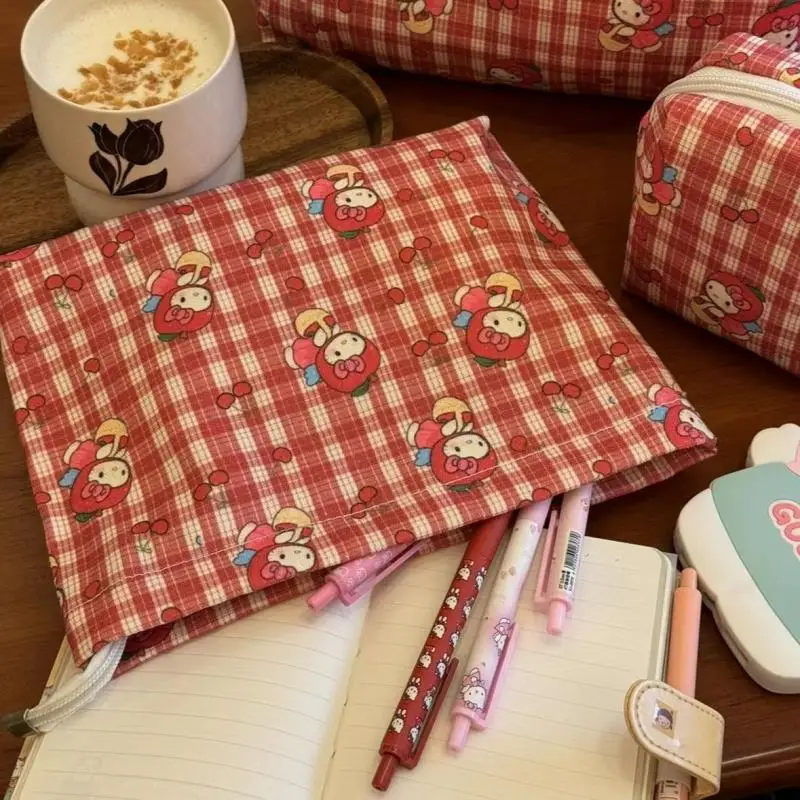 Kawaii Sanrio Hello Kitty ретро красная сетка с принтом милый мультфильм косметичка