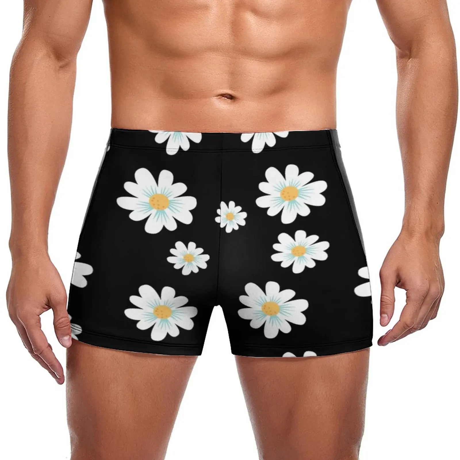

Beautiful Daisy Pattern Swimming Trunks Daisies Flowers Print Elastic Custom Swim Boxers Push Up Training Man Swimwear