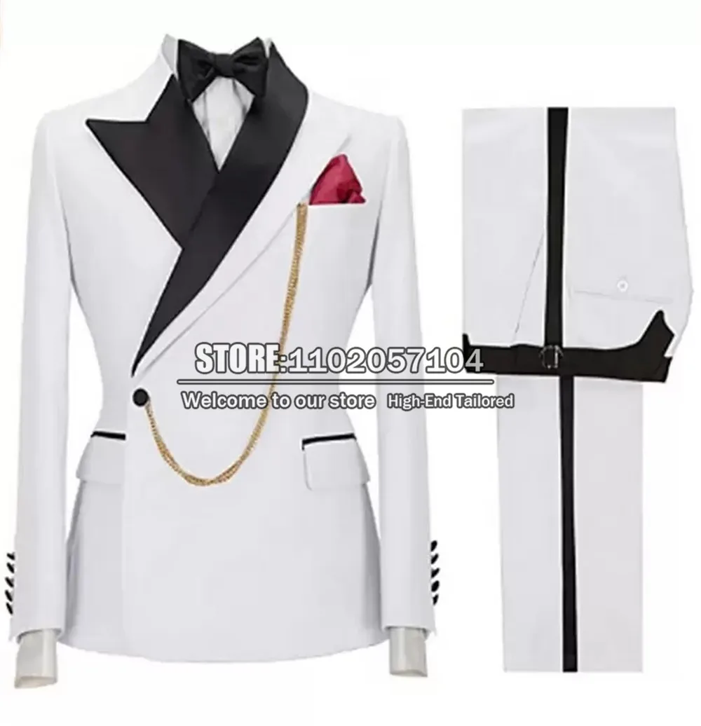 

Мужской костюм из двух предметов, Белый двубортный пиджак и брюки, дизайнерский черный блейзер с лацканами, Официальный свадебный смокинг для офиса и работы