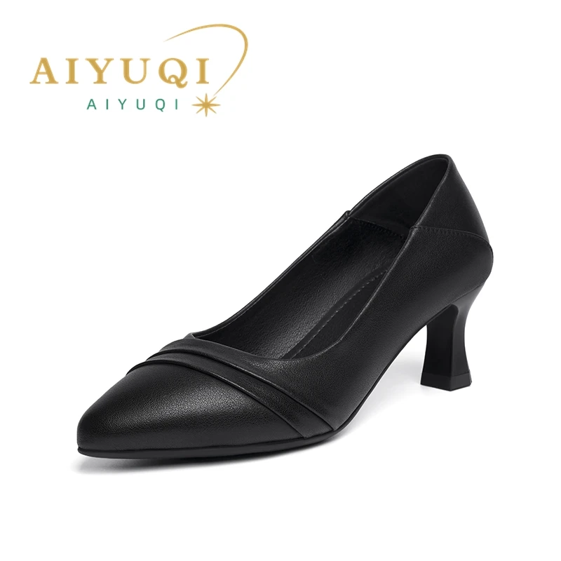 AIYUQI Women's Dress Shoes Genuine Leather 2023 New Spring Women Daily Shoes Shallow Mouth Pointed Toe Stiletto Women Shoes