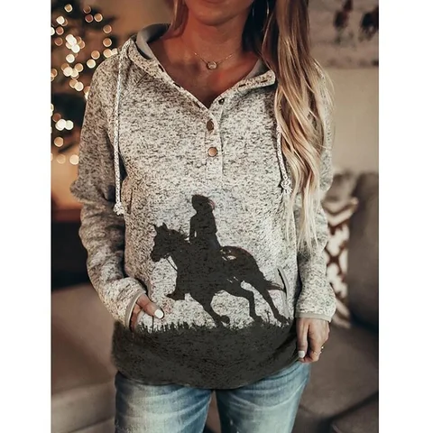 Women Hooded Hoodie Wolf Animal Deer Giraffe Horse Gothic Print Streetwear Sweatshirts Vintage Girl Tracksuit Oversized Pullover