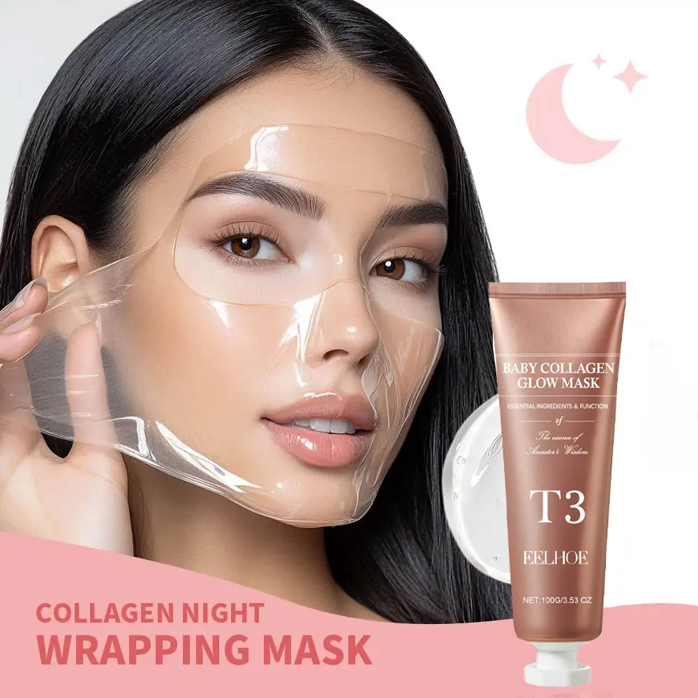 Фото Коллагеновая ночная упаковочная маска Эластичность Увлажняющий уход Уменьшает провисание и тусклость Гидролизованный коллаген для сияющей кожи №2
