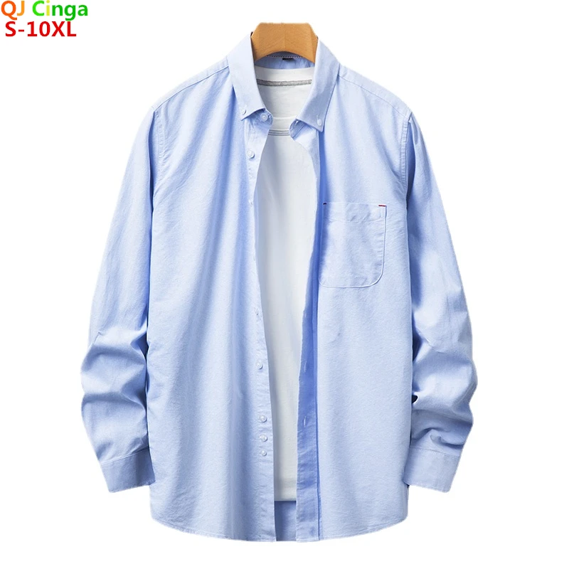 

S-10XL Men's Long Sleeve Oxford Plaid Striped Casual Shirt Front Patch Chest Pocket Loose Button-down Collar Thick Work Shirts