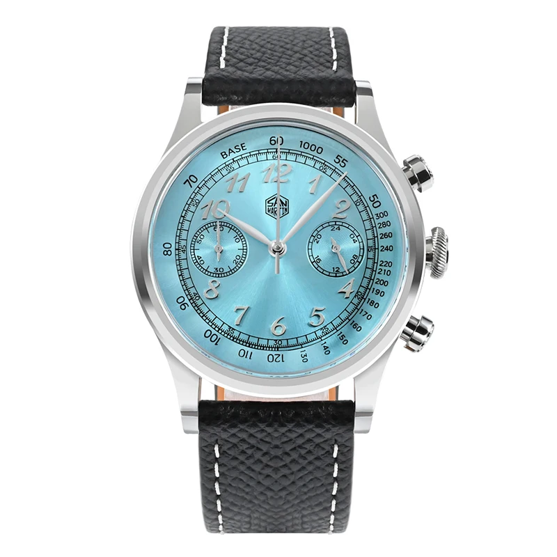 

San Martin Men Watch Luxury 38mm Chronograph Quartz Watches Panda Couple Wristwatch 50M Waterproof Quick Release Leather Strap