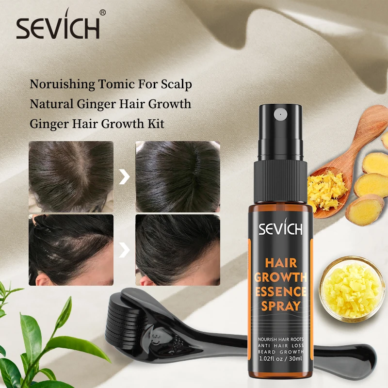 

Sevich Hair Growthing Kit 30ml Hair Loss Treatment Ginger Hair Growth Serum Spray Nourishing Regrowth Hair Beard With Roller