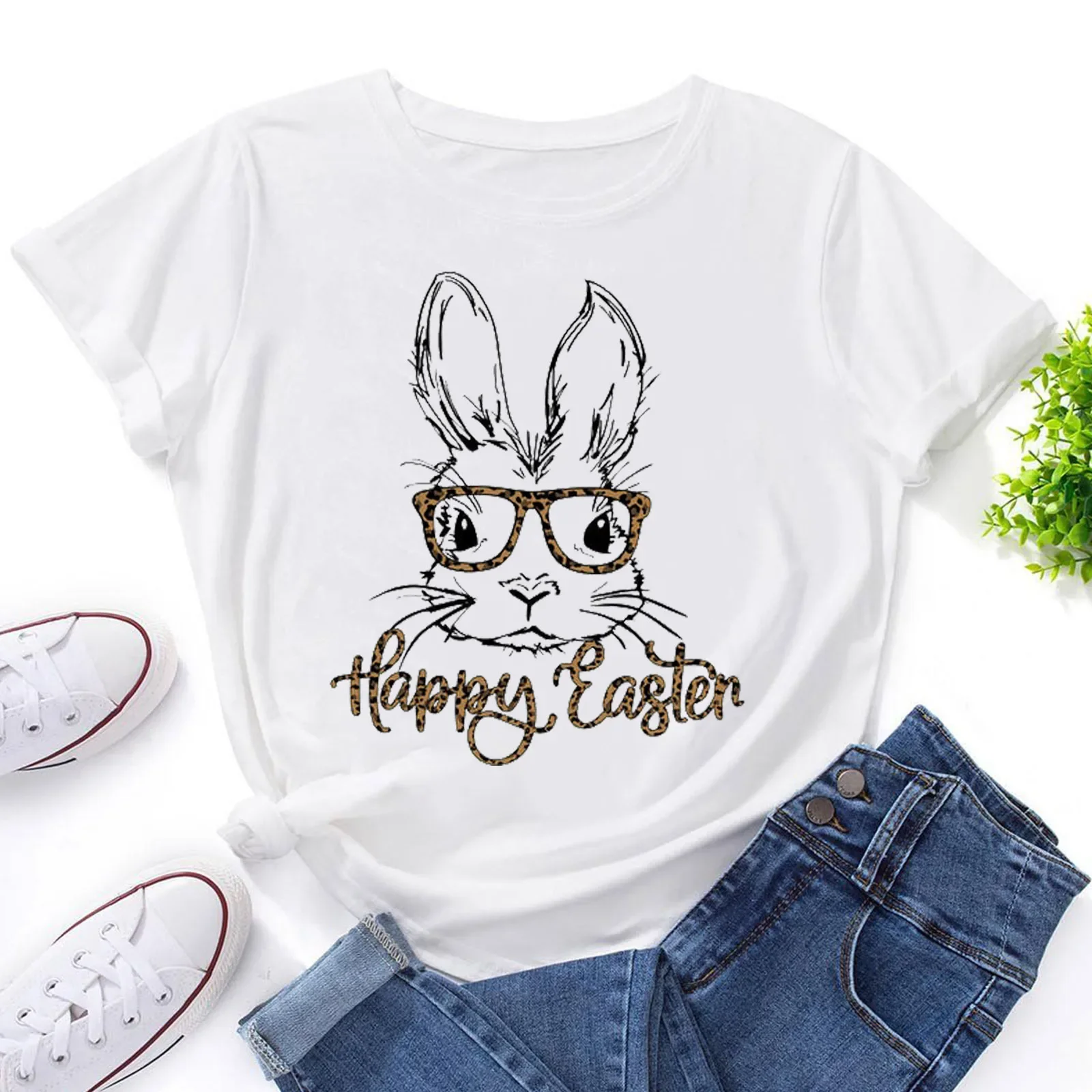 2022 новая пасхальная женская модальная свободная повседневная футболка с круглым