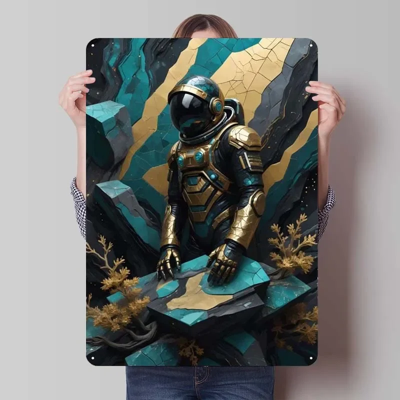 Астронавт Kintsugi абстрактный металлический постер Ретро металлическая фотография