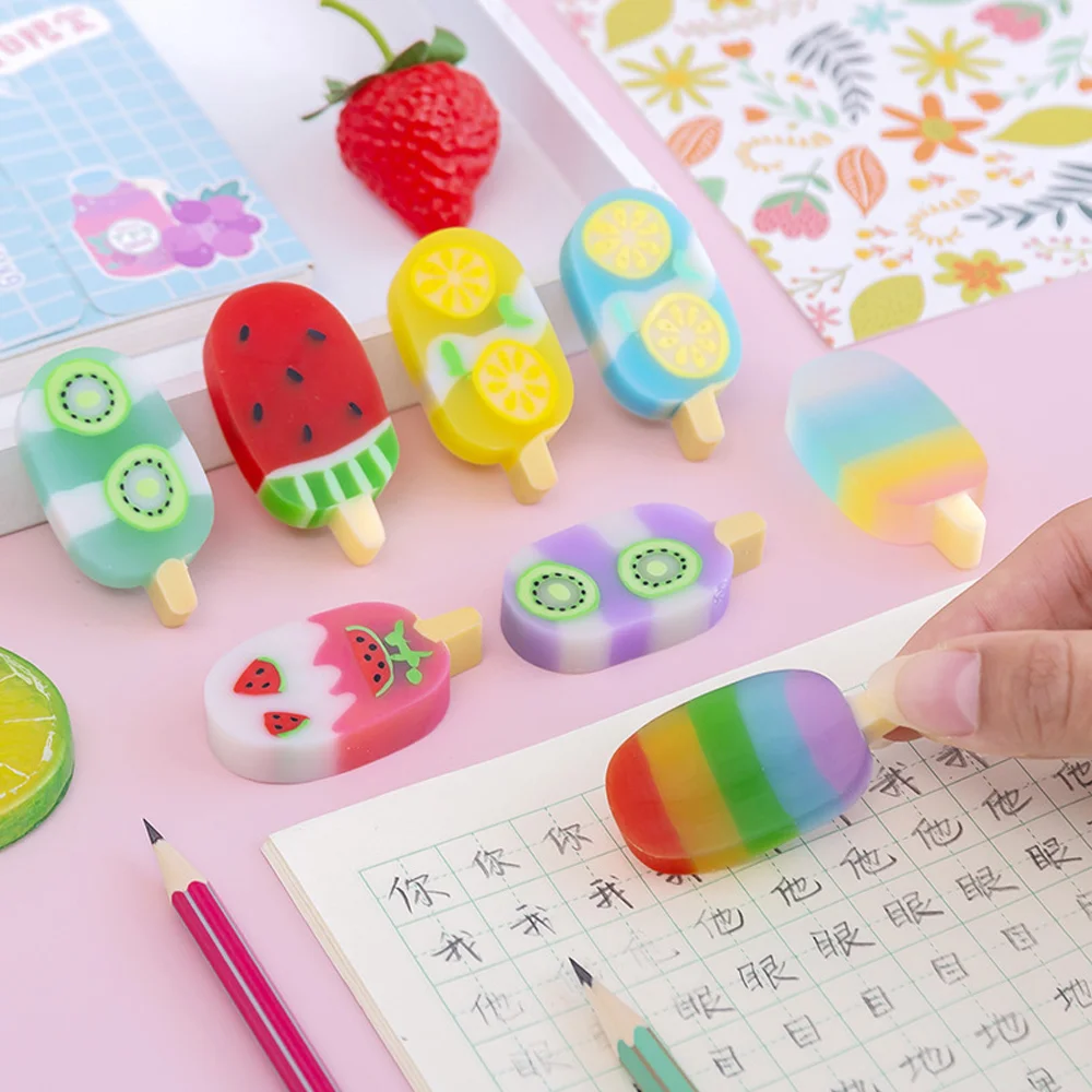 

4PCS/set of Novel Summer Ice Cream Rubber Eraser Colorful Eraser Set School Supplies Stationery