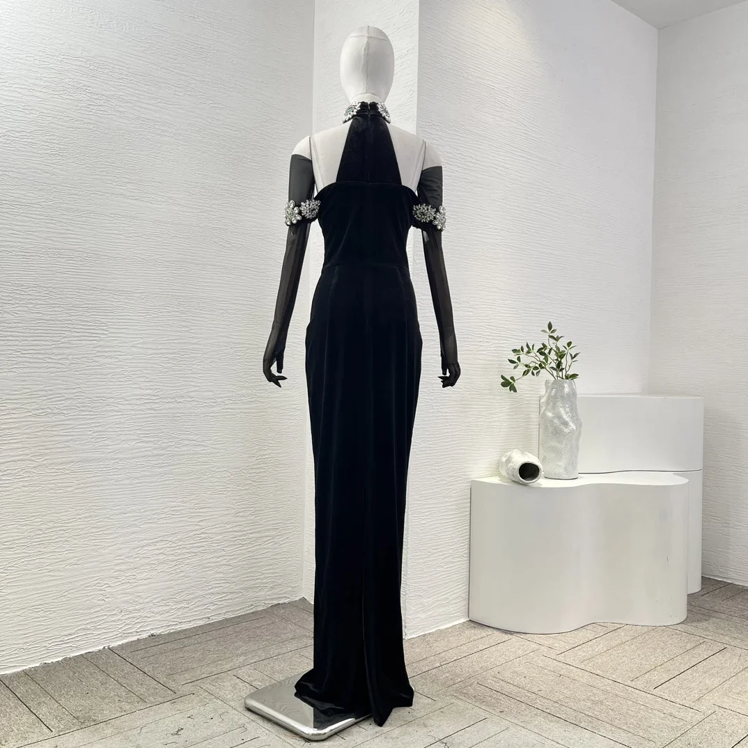 Женское платье-Русалка с длинным рукавом из черного тюля