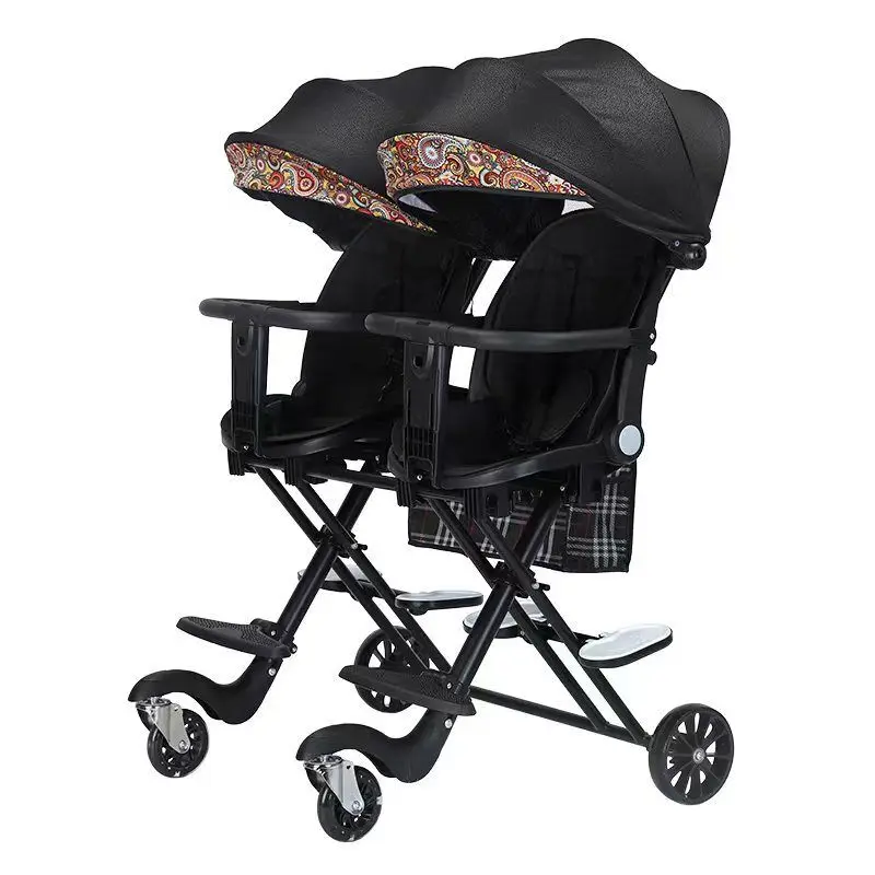 

Newborn Twin Baby Stroller Baby Can Sit and Lie Lightweight Folding Shock-absorbing High-view Trolley