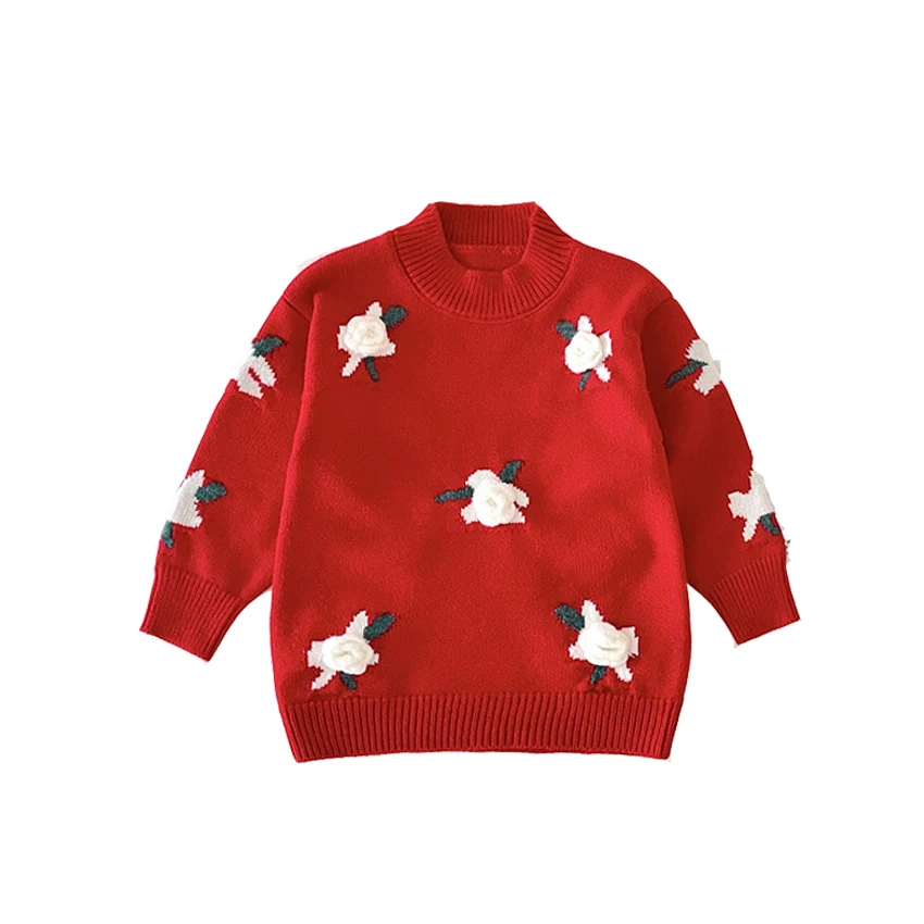 

Зимняя одежда для маленьких девочек, красные милые свитера с длинным рукавом, пуловер, вязаные осенние топы для девочек, милая женская одежд...