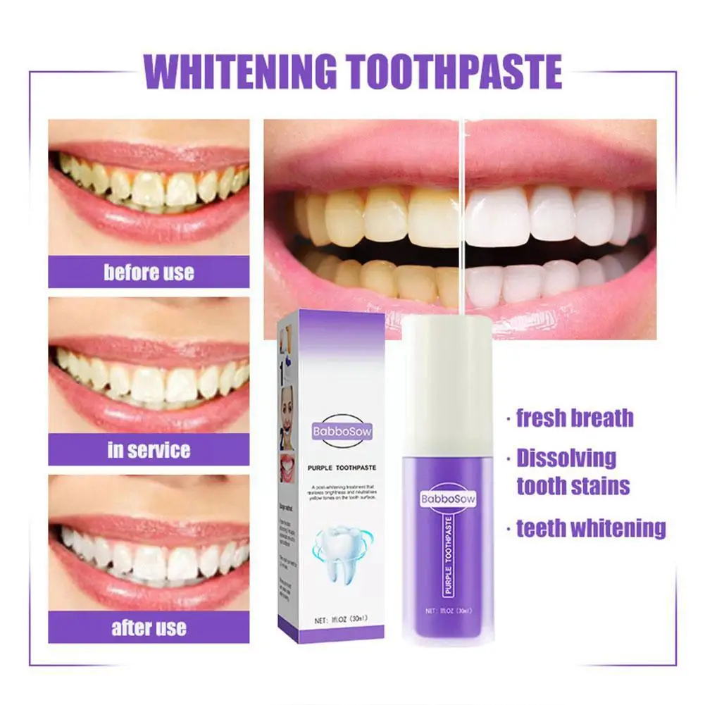 

30ml Purple Whitening Toothpaste Plaque Smoke Stains Oral Odor Remove Freshens Breath Removal Teeth Refreshing Oral Cleanin L3X3
