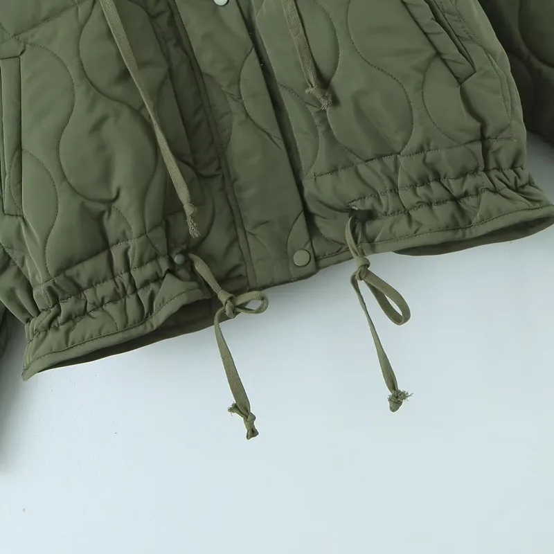 New Arrival Parkas for Women Lace-up Loose Hooded Winter Coat Diamond Checker Thickened Winter Coat Women Winter Jacket Women