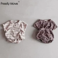 freely move brand cotton baby sets stripped korean style boy t shirt shorts sets toddler clothing baby boy clothes